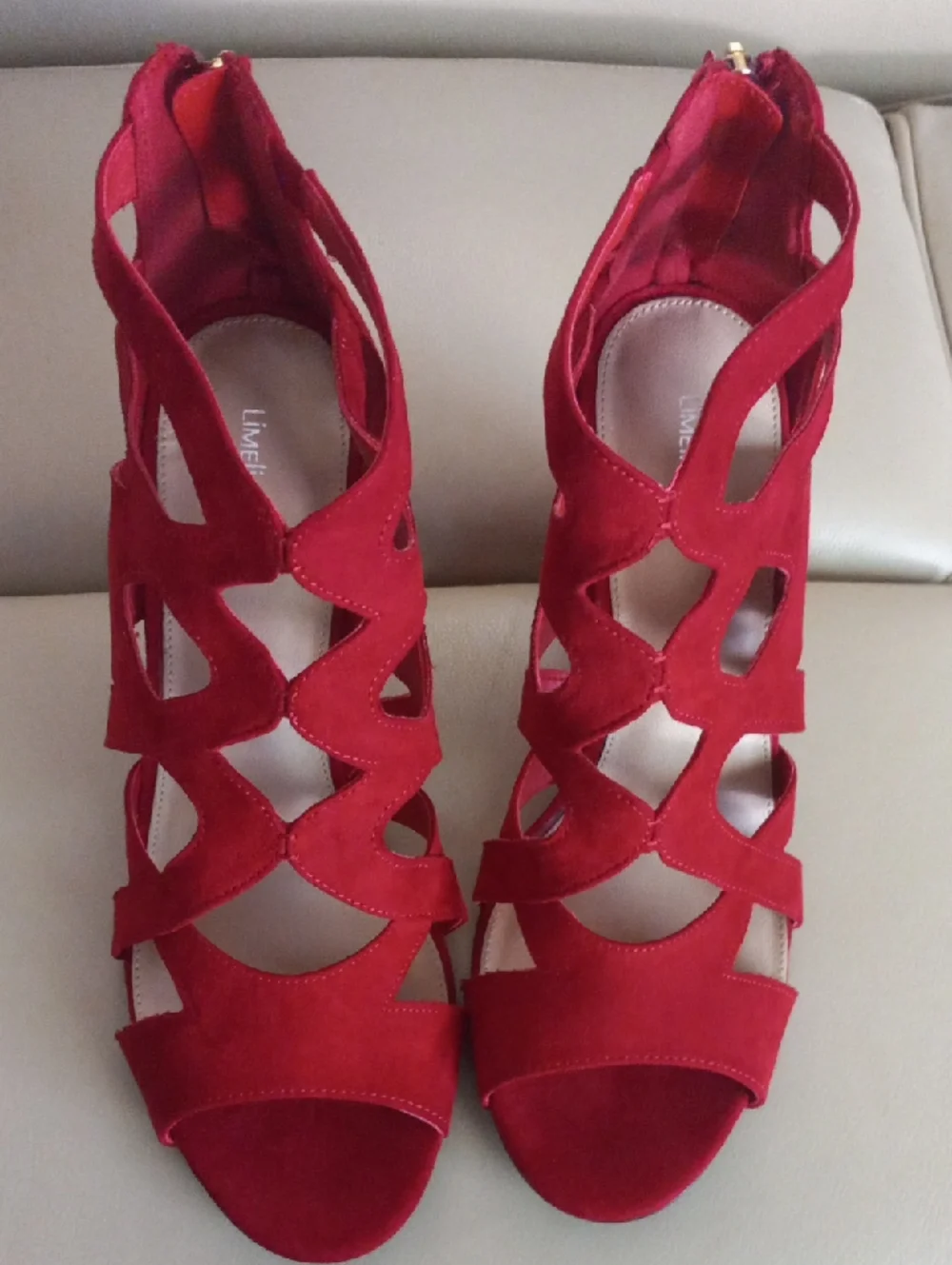 Limelight Red Suede Cutout Block Heel Sandals Size 11